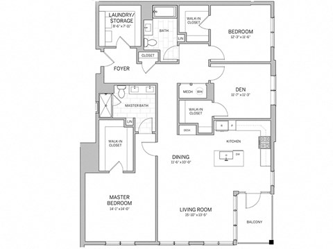 Floor plan for 2 beds, 2 baths, 1810 sqft