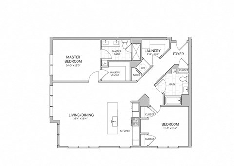 Floor plan for 2 beds, 2 baths, 1274 sqft
