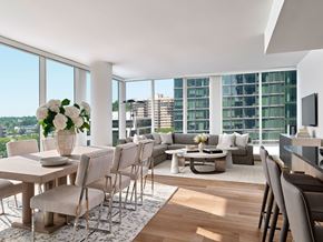 White Plains apartment for rent - A modern dining room with a large table and chairs.