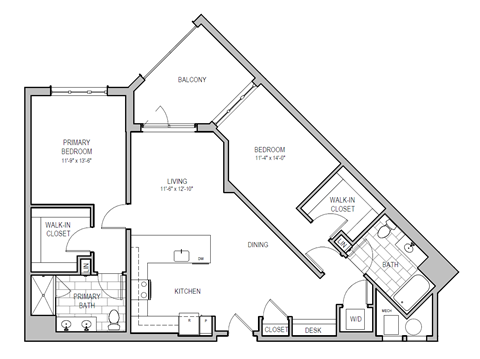 Floor plan for 2 beds, 2 baths, 1308 sqft