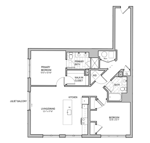 Floor plan for 2 beds, 2 baths, 1326 sqft