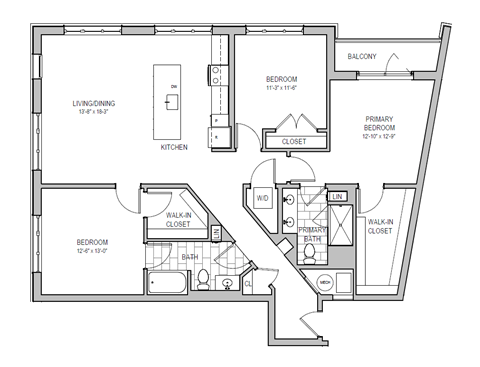Floor plan for 3 beds, 2 baths, 1511 sqft