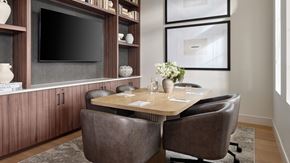 Phoenix apartment for rent - A modern dining room with a dark brown table and chairs.