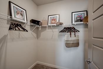 Spacious walk in closet with decor