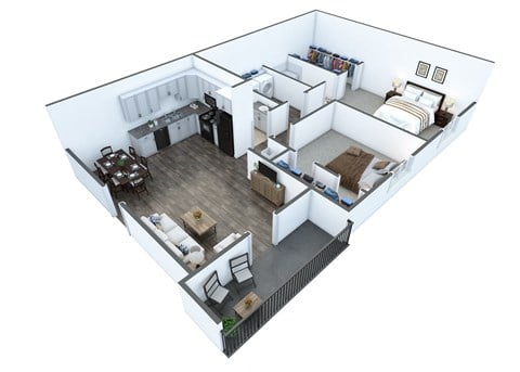 Floor plan for 2 beds, 2 baths, 985 sqft