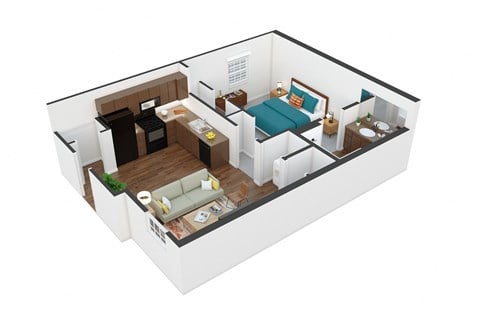 Floor plan for 1 bed, 1 bath, 490 sqft