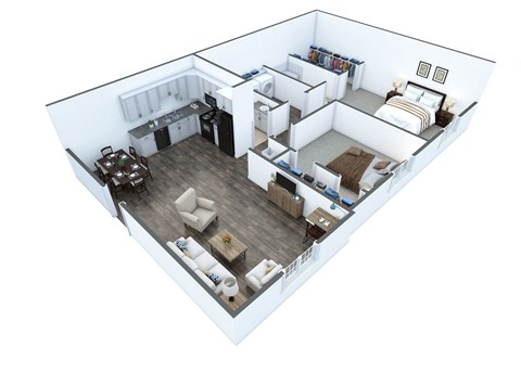 Floor plan for 2 beds, 2 baths, 1000 sqft