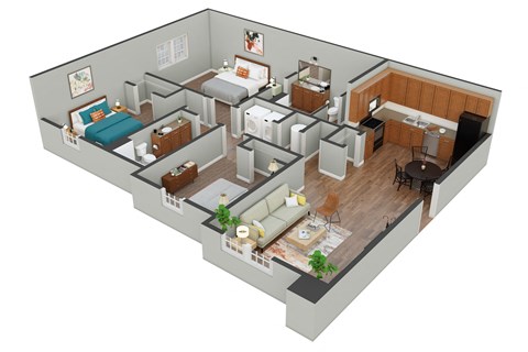 Floor plan for 3 beds, 2 baths, 1226 sqft