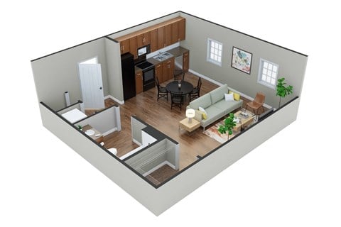 Floor plan for studio, 1 bath, 516 sqft
