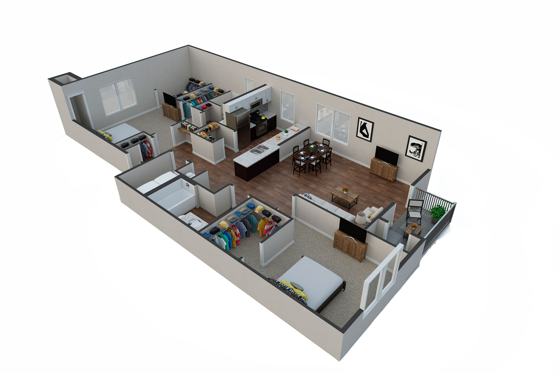 Floor plan for 2 beds, 2 baths, 1245 sqft