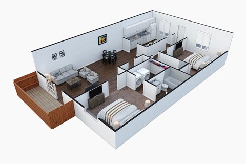 Floor plan for 2 beds, 2 baths, 1048 sqft