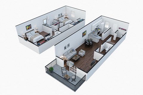 Floor plan for 2 beds, 1.5 baths, 1008 sqft