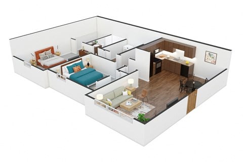 Floor plan for 2 beds, 2 baths, 1023 sqft