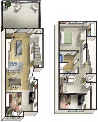 Floor plan for 1 bed, 1 bath, 1079 sqft