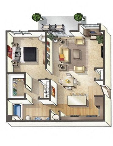 Floor plan for 1 bed, 1 bath, 851 sqft