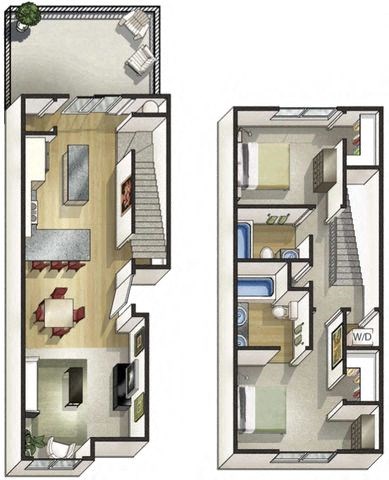 Floor plan for 2 beds, 2 baths, 1160 sqft