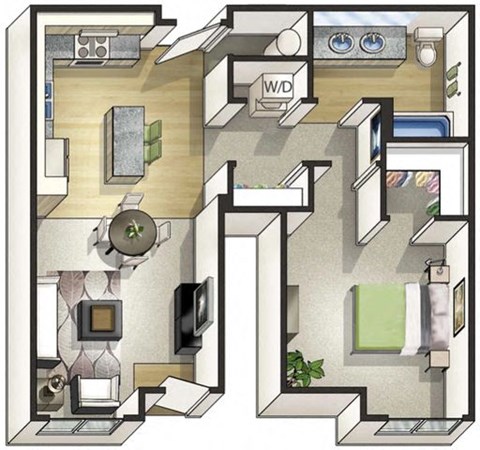Floor plan for 1 bed, 1 bath, 713 sqft
