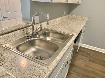 Greensboro apartment for rent - A kitchen sink with a granite countertop and a faucet.