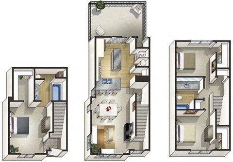 Floor plan for 3 beds, 2 baths, 1444 sqft