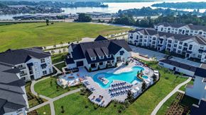 Montgomery apartment for rent - An aerial view of The Terrace apartment community with a view of Lake Conroe