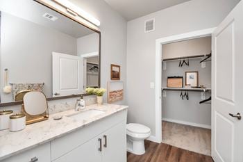 Single or double vanity sinks with custom framed mirrors