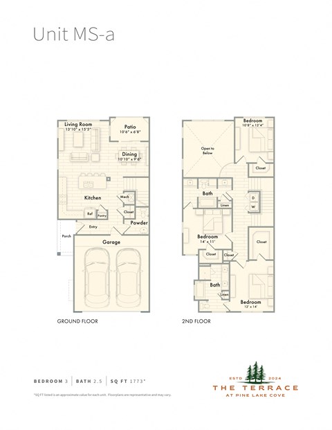 Floor plan for 3 beds, 2.5 baths, 1773 sqft