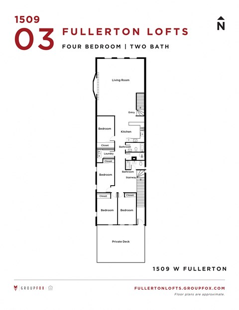 Floor plan for 4 beds, 2 baths, 2000 sqft