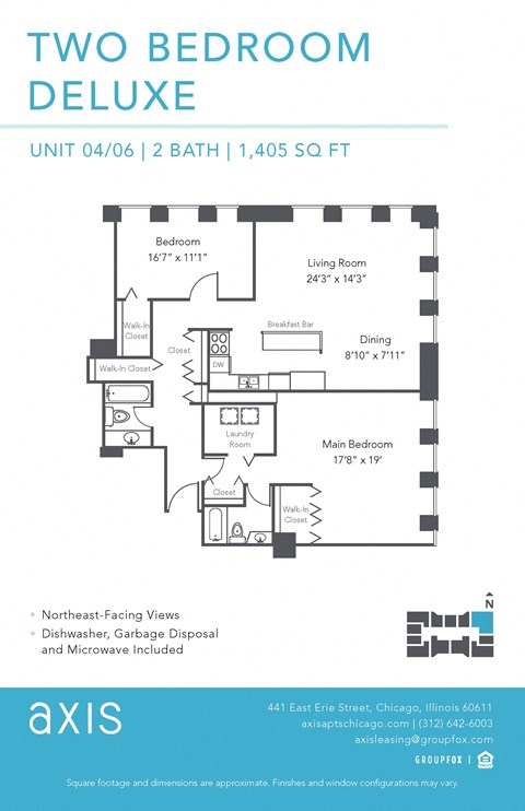 Floor plan for 2 beds, 2 baths, 1382 sqft