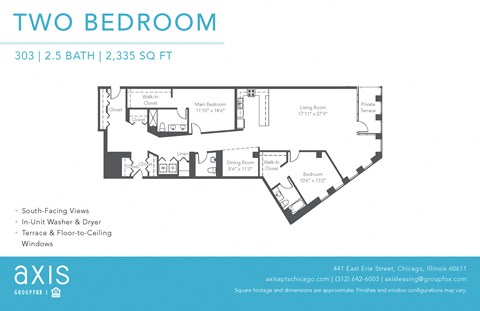 Floor plan for 2 beds, 2 baths, 2445 sqft