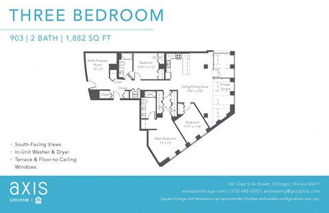 Floor plan for 3 beds, 2 baths, 2078 sqft
