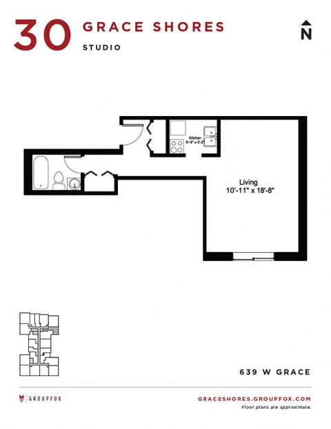 Floor plan for studio, 1 bath, 350 sqft