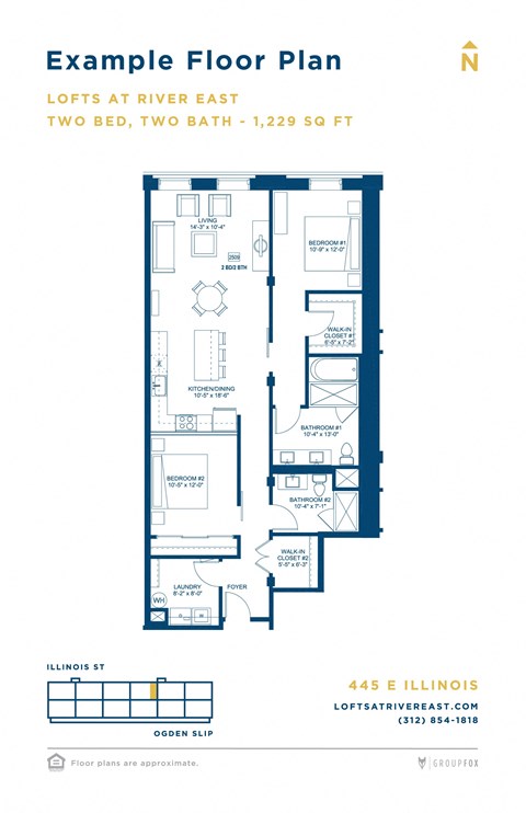 Floor plan for 2 beds, 2 baths, 1436 sqft