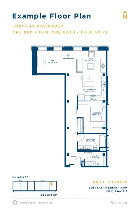 Floor plan for 1 bed, 1 bath, 1084 sqft