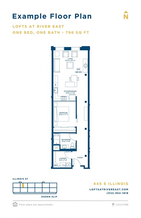 Floor plan for 1 bed, 1 bath, 1154 sqft