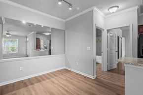 San Antonio apartment for rent - A spacious room with wooden flooring and white walls.