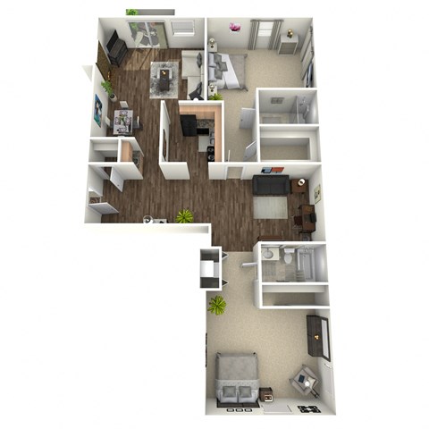 Floor plan for 2 beds, 2 baths, 1350 sqft