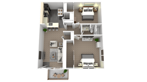Floor plan for 2 beds, 1 bath, 916 sqft