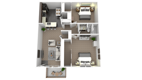 Floor plan for 2 beds, 1 bath, 916 sqft