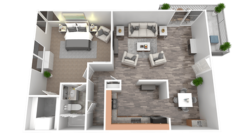 Floor plan for 1 bed, 1 bath, 1080 sqft