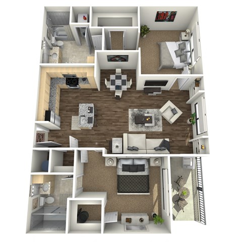 Floor plan for 2 beds, 2 baths, 1109 sqft