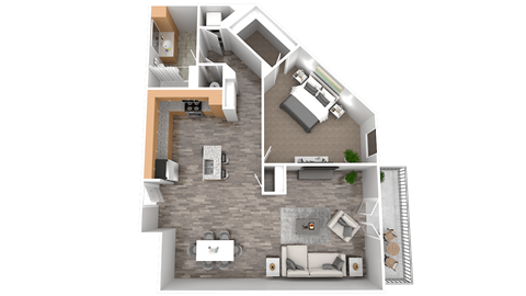 Floor plan for 1 bed, 1 bath, 935 sqft