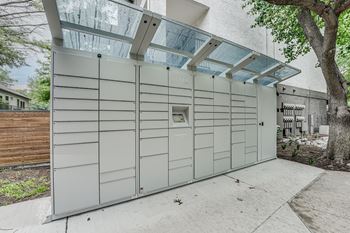 Postal station with package lockers
