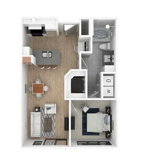 Floor plan for 1 bed, 1 bath, 720 sqft
