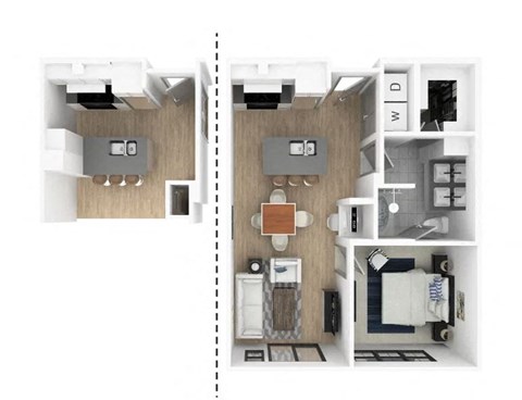 Floor plan for 1 bed, 1 bath, 783 sqft