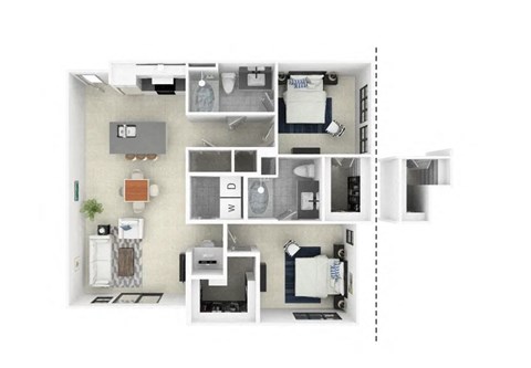Floor plan for 2 beds, 2 baths, 1176 sqft