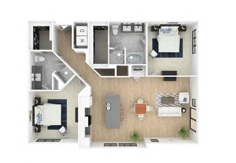 Floor plan for 2 beds, 2 baths, 1295 sqft