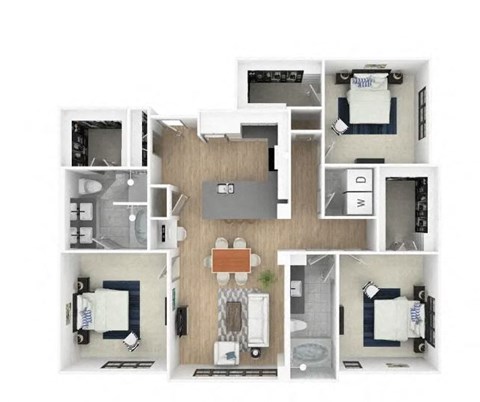 Floor plan for 3 beds, 2 baths, 1476 sqft