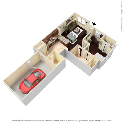 Floor plan for 1 bed, 1 bath, 930 sqft