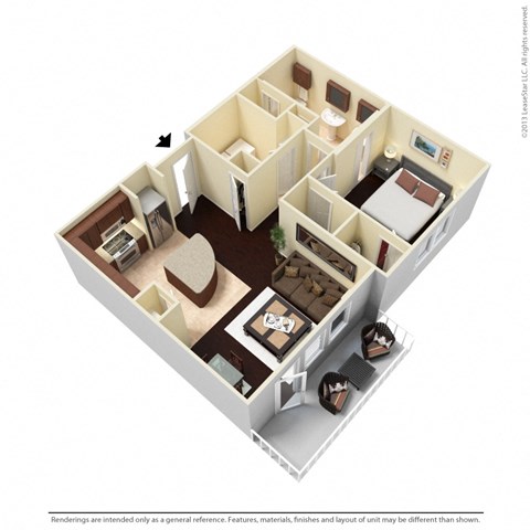 Floor plan for 1 bed, 1 bath, 813 sqft