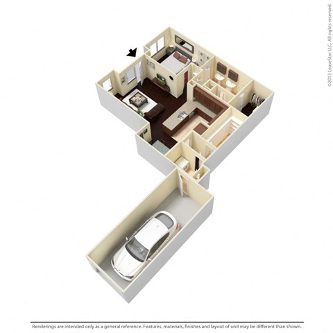 Floor plan for 1 bed, 1 bath, 1014 sqft